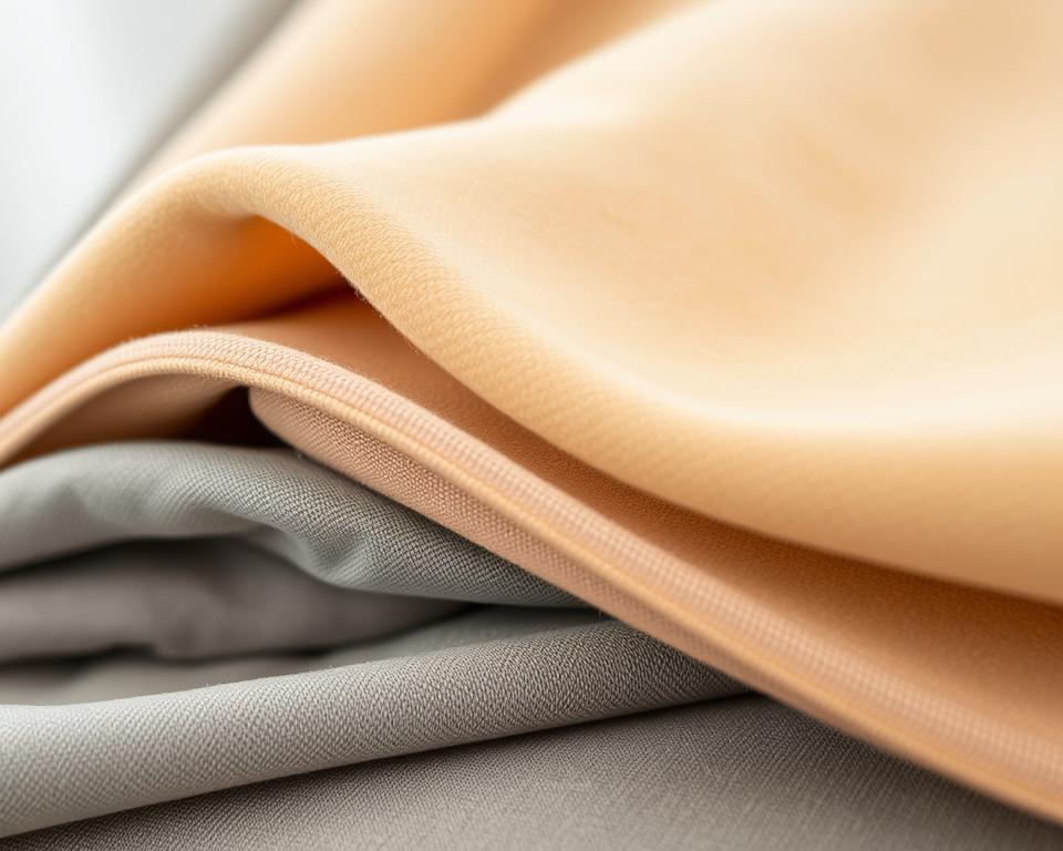Detailed close-up shot of a variety of machine-washable fabrics in muted tones, suitable for stroller upholstery and linings. Plush velour, durable canvas, and easy-clean microfiber textures layered in the foreground, with soft lighting and a blurred background to highlight the materials' tactile qualities. Compositions emphasize the fabrics' washability, durability, and suitability for baby strollers, conveying a sense of practicality and functionality for busy parents.